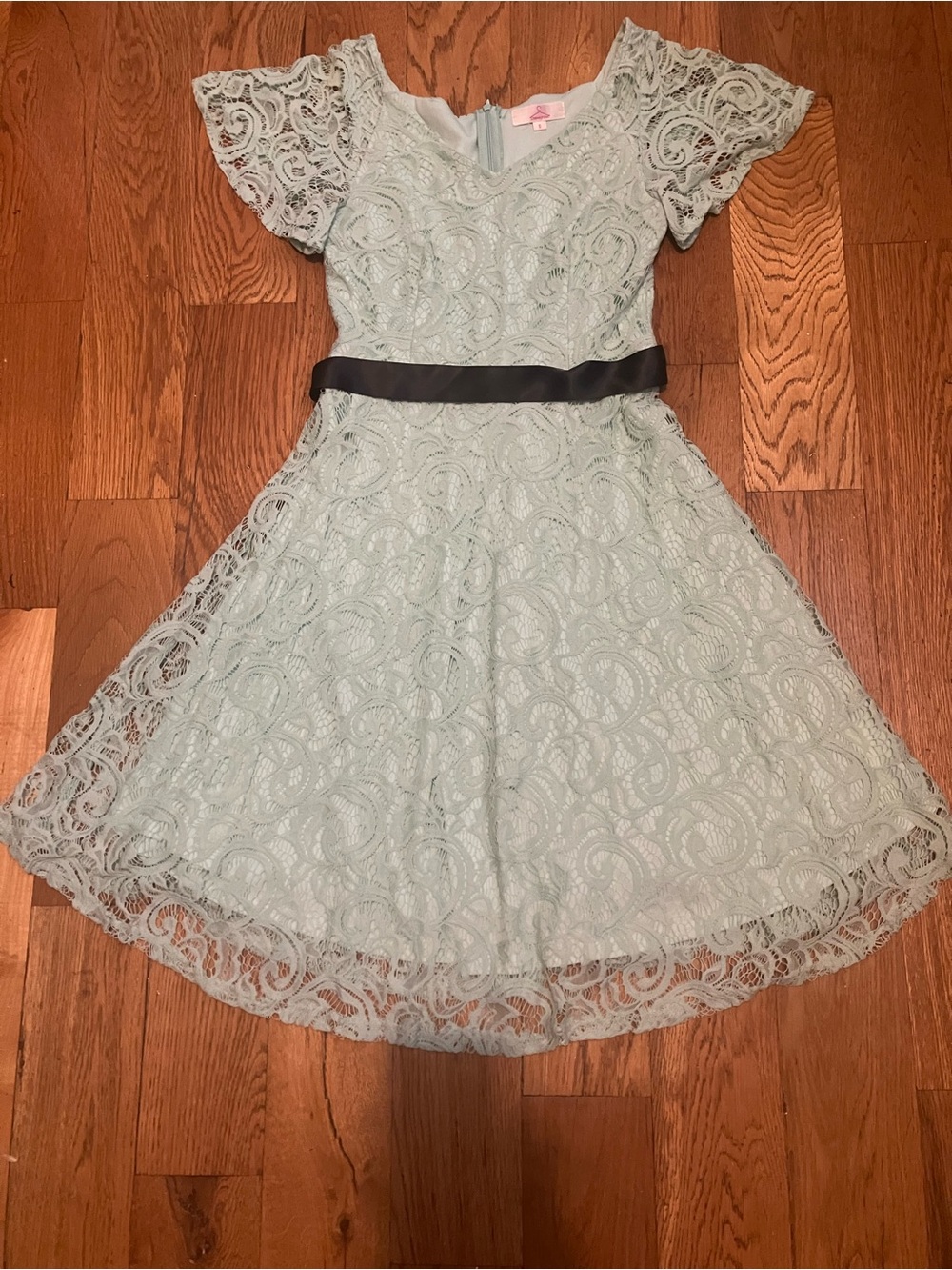 Dressystar Lacy Belted Midi Dress Size S Small Rayon Mint Sea Foam Green Women's
